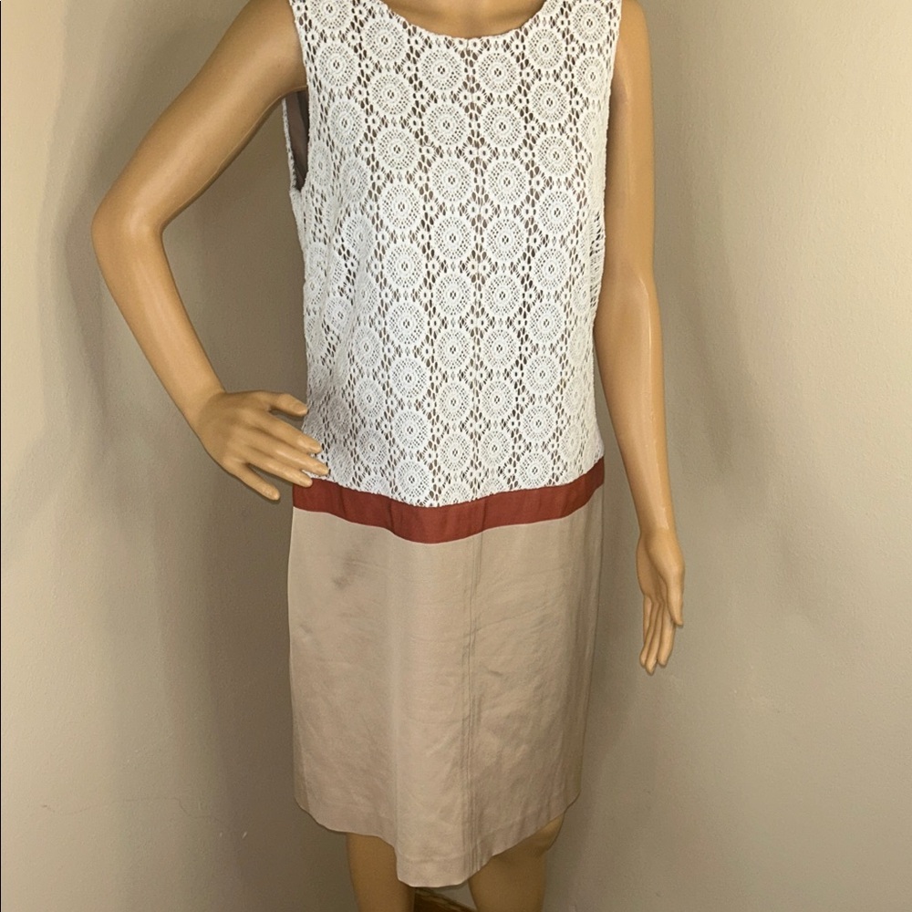 Anne Klein White and Tan Lace Midi Dress